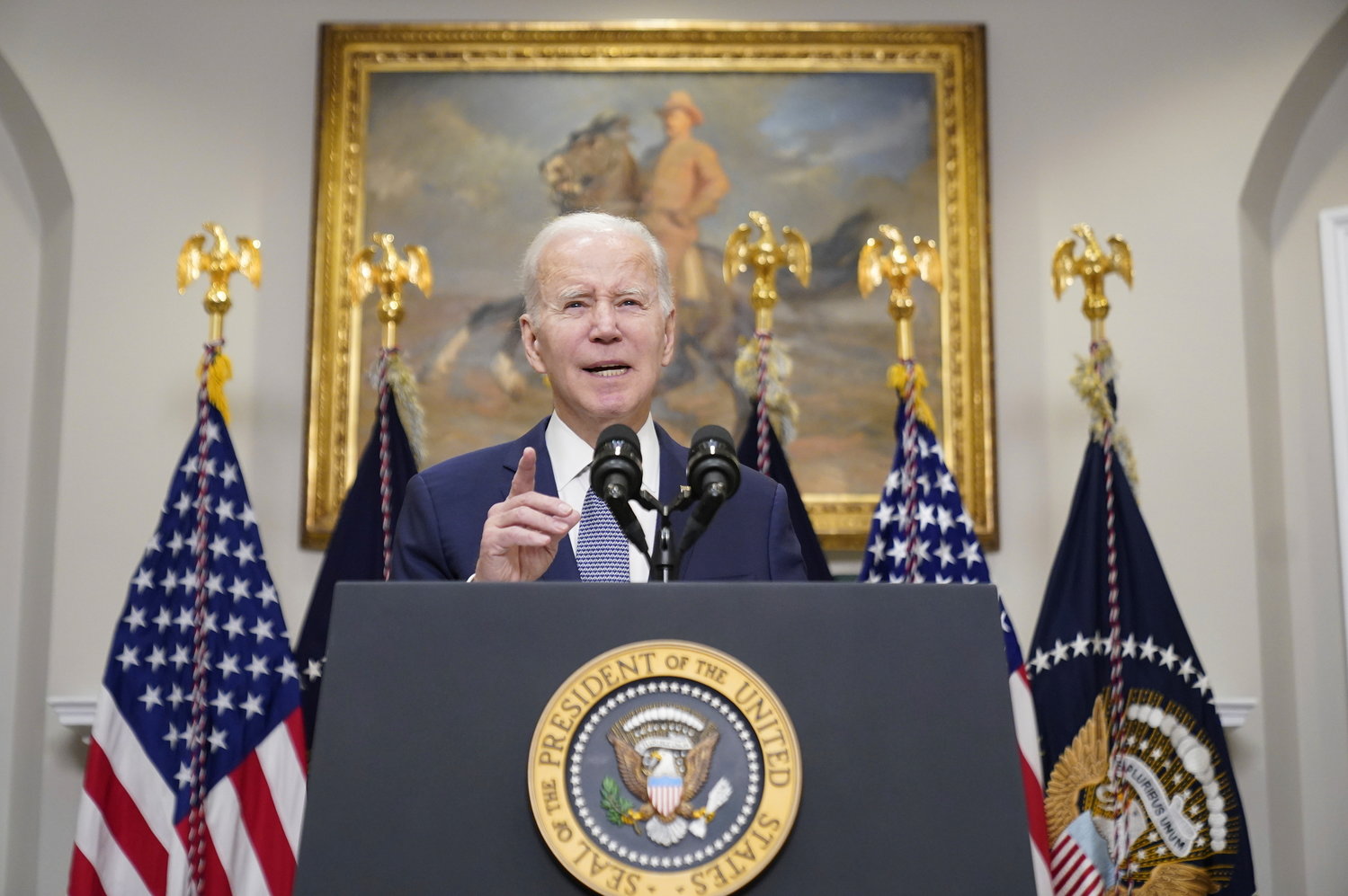 President Joe Biden speaks about the banking system in the Roosevelt Room of the White House, Monday, March 13, 2023 in Washington.