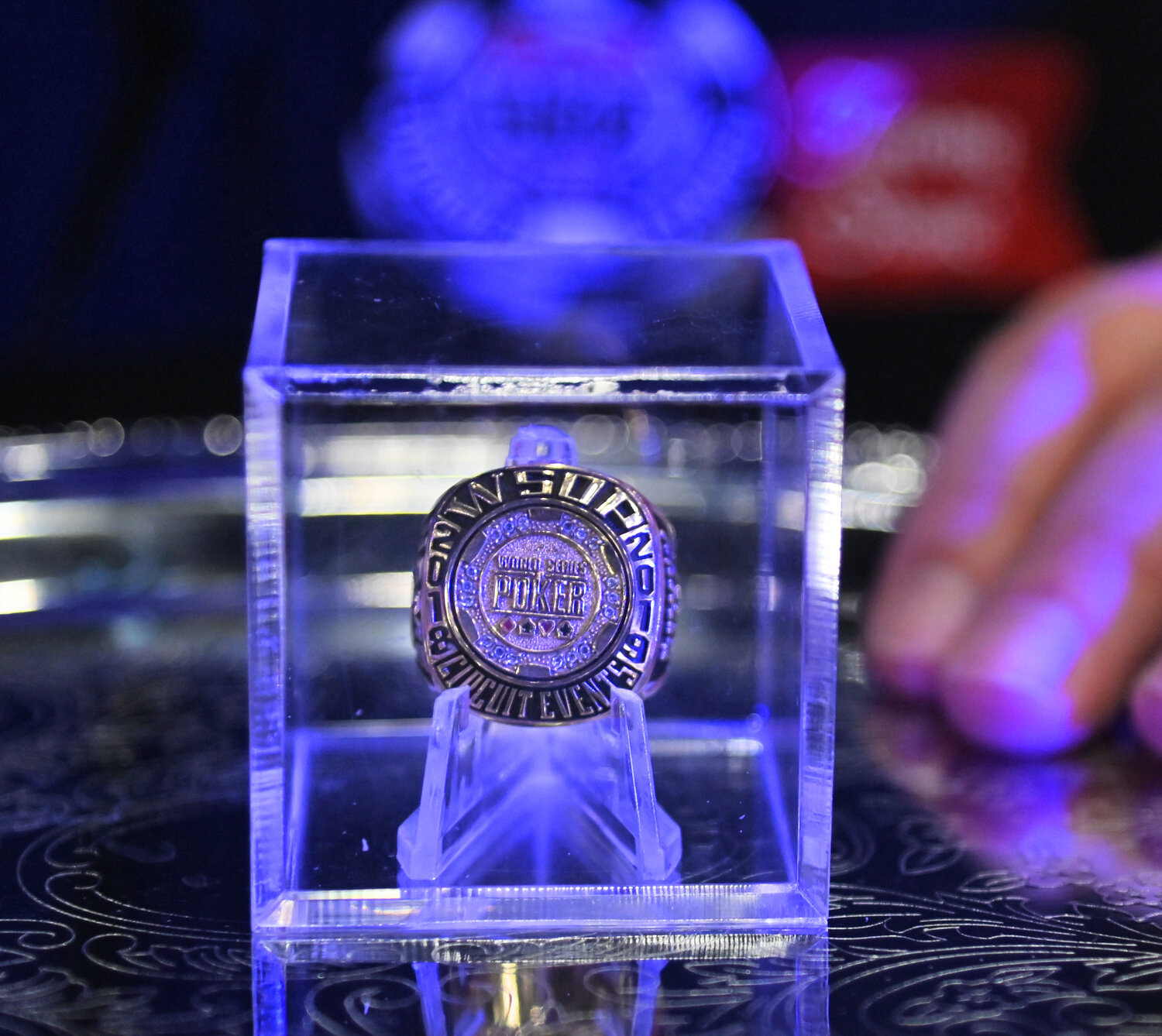 WSOP RING — A closeup of one of the 16 World Series of Poker rings is displayed prior to the start of the press conference Wednesday to announce this year's circuit event at Turning Stone Casino and Resort.