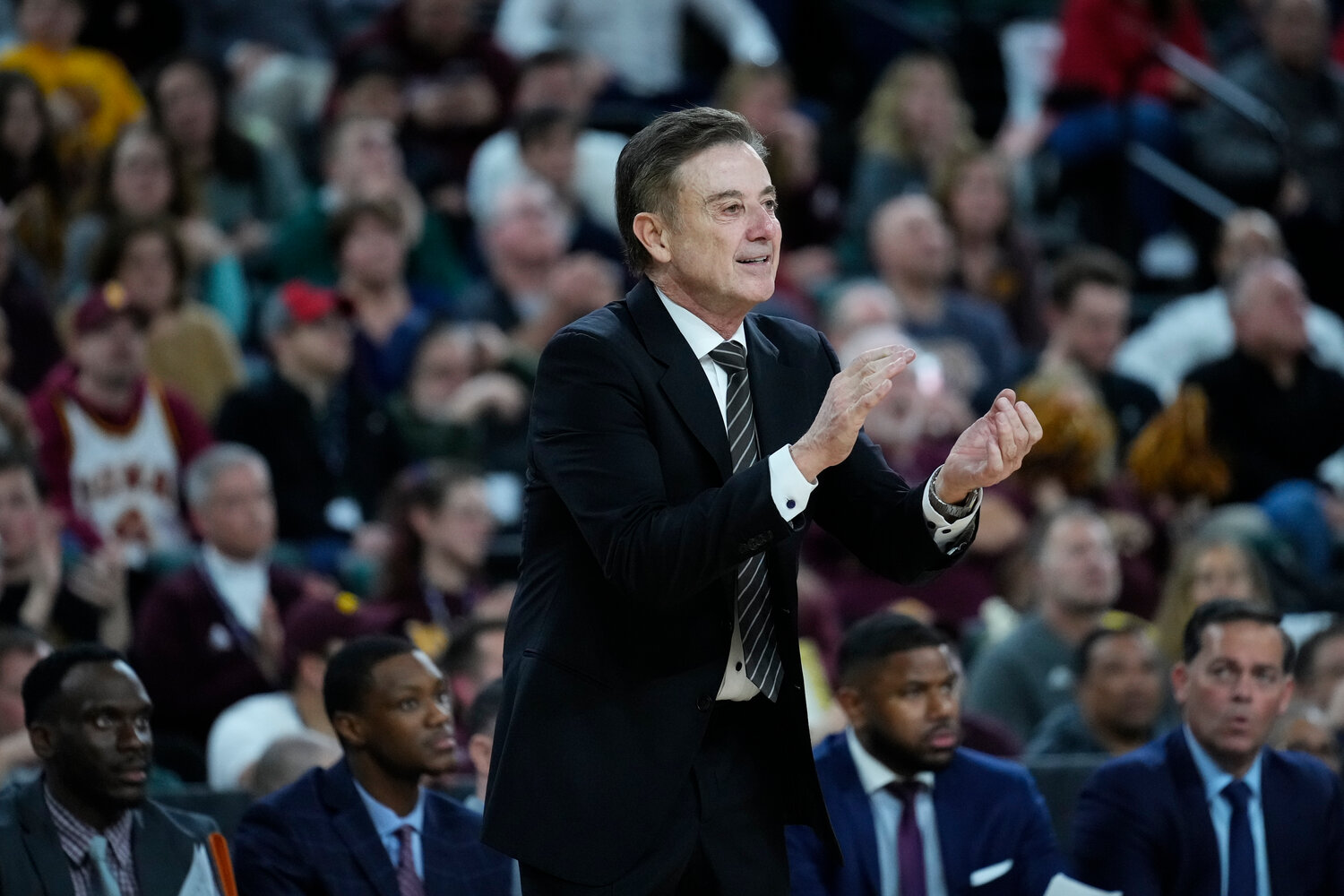 Iona head coach Rick Pitino reacts during the Metro Atlantic Athletic Conference Tournament championship against Marist on Saturday in Atlantic City N.J.