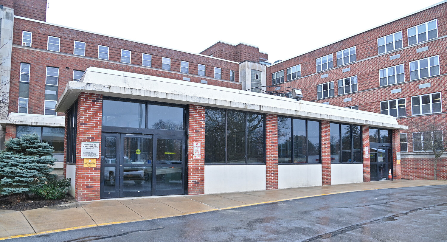 The exterior of the main entrance at Rome Health, 1500 N. James St., is shown on Friday, March 17. The entrance, which has been closed since the early days of the COVID-19 pandemic, is set to reopen on Monday, March 20.  The entrance will be open 5:30 a.m. to 8 p.m. every day.