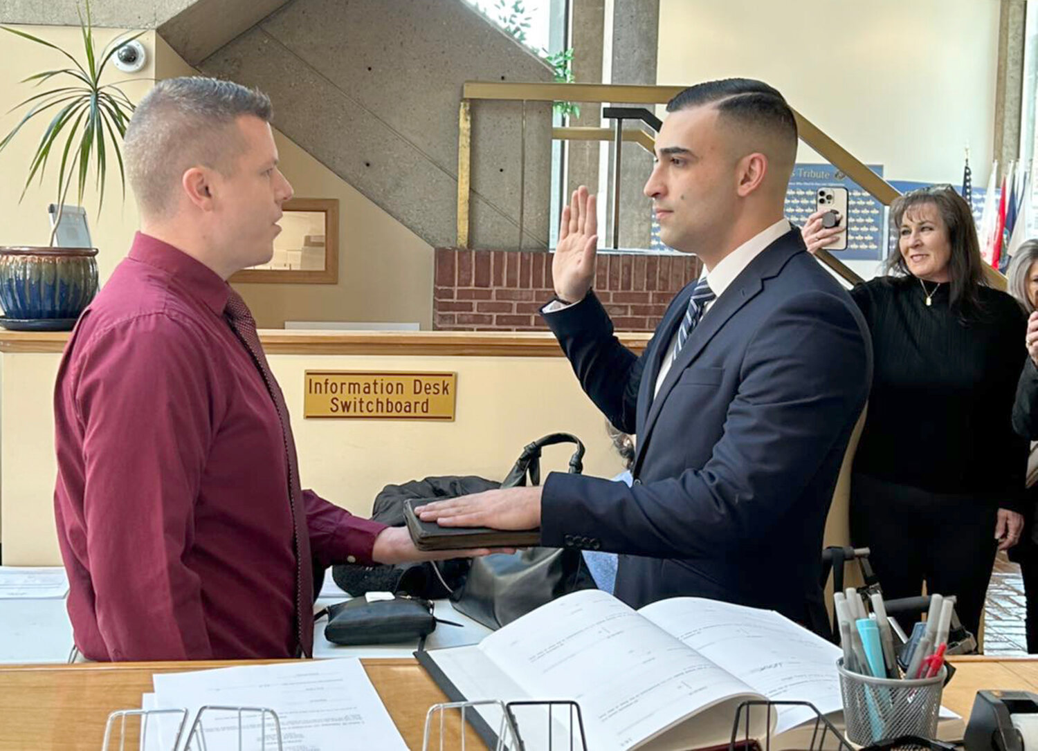 SWEARING IN — New Rome Police Officer Aaron Alshaman is sworn into service at Rome City Hall this week. Alshaman transferred from the Oneida County Sheriff’s Office with three years of experience in law enforcement.