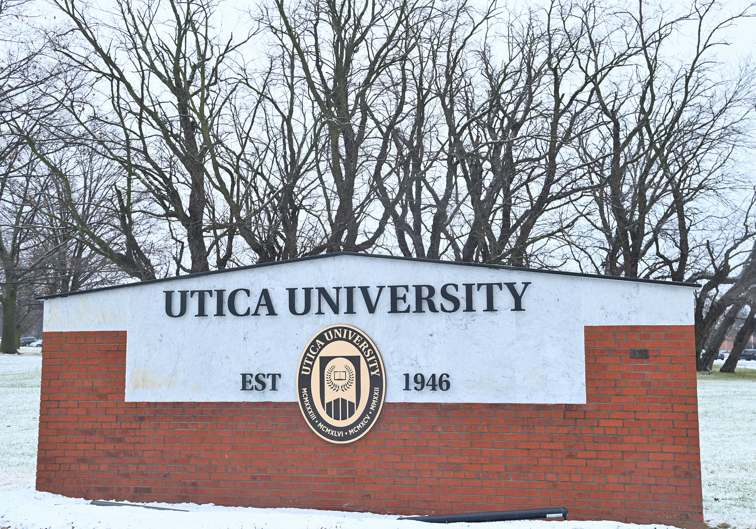 According to Utica University, first-year student deposits at Utica are higher than they have been in more than 10 years. Pictured is the Utica University sign at the corner of Burrstone and Champlin Avenue on Friday, January 20, 2023.