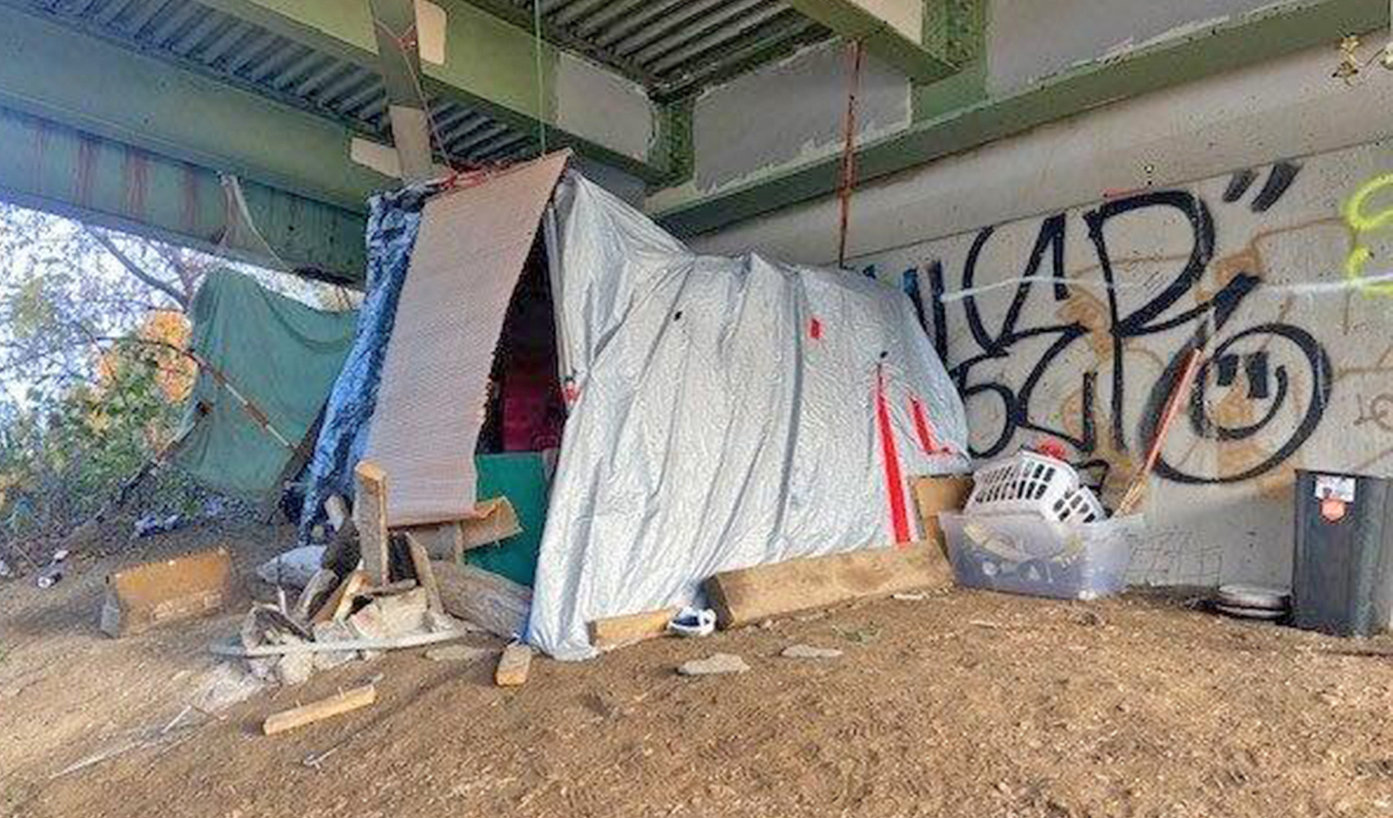 A homeless tent built beneath the South James Street bridge in Rome, which was taken down by the Rome Police Department.
