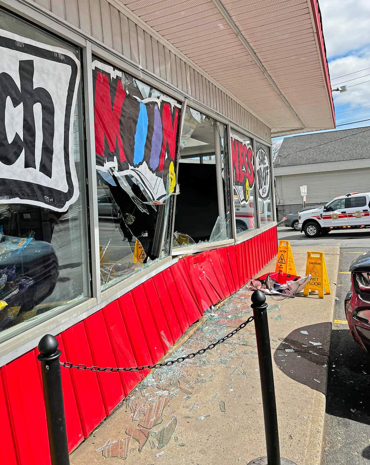Holland Farms promised to stay open after an SUV jumped the curb and crashed into the front of their shop in Yorkville Friday afternoon. Yorkville Police are investigating.