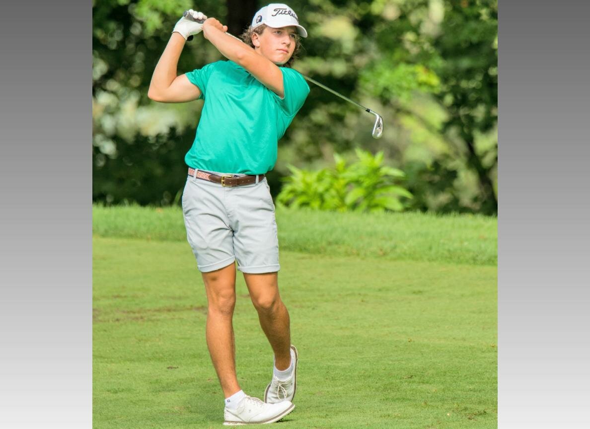 Jacob Olearczyk, a Barneveld resident who is a sophomore on the Holland Patent golf team, competes here in the first round of the 2022 New York State Men’s Amateur Championship at Onondaga Golf & Country Club in Fayetteville. Olearczyk won the Drive, Chip and Putt regional to complete the qualifying process for the national event. That will take place April 2 at Augusta National Golf Club in Georgia, prior to the start of the Masters Tournament.