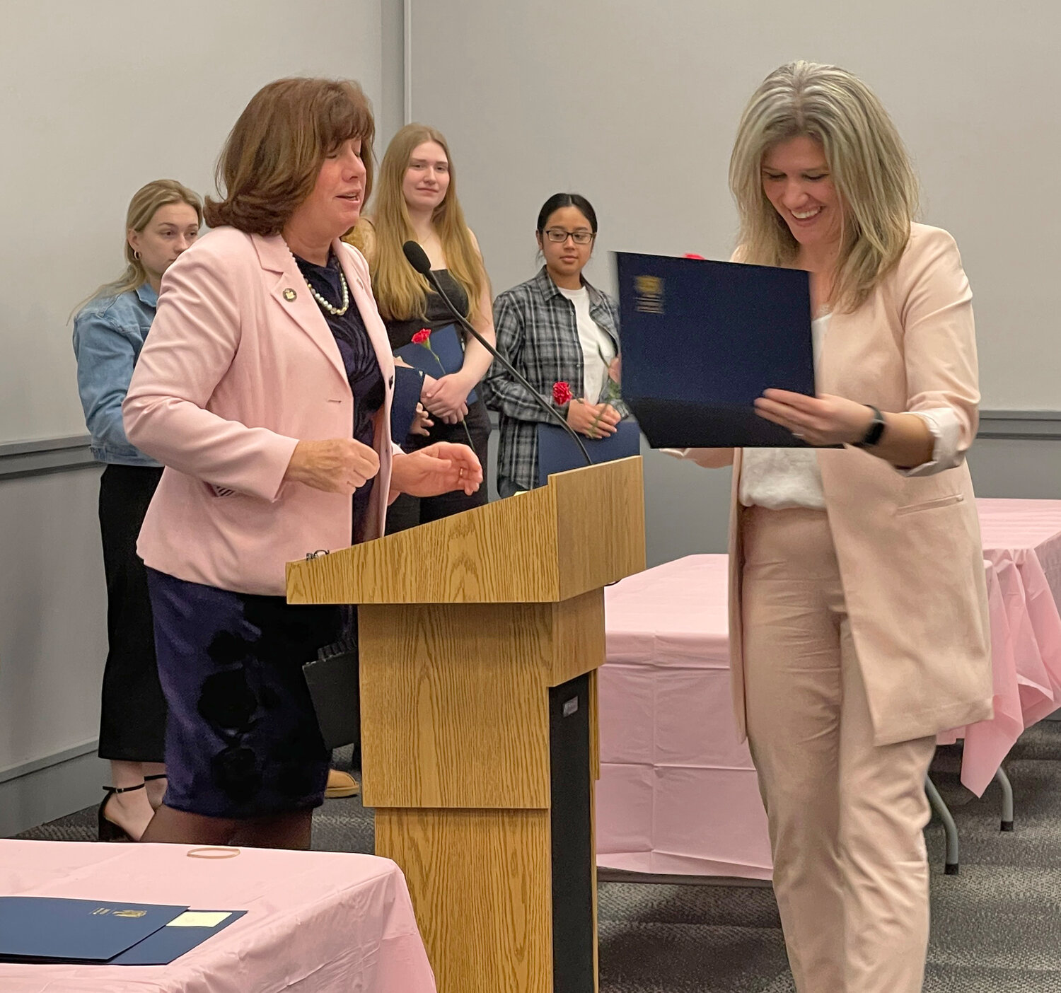 Hanka Grabovica accepts her Women of Distinction award from Assemblywoman Marianne Buttenschon at this year’s Women of Distinction event on Friday, March 24.