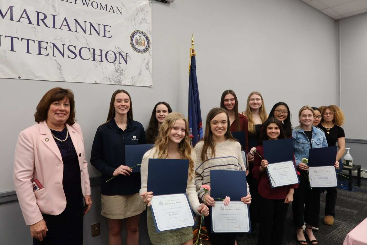 Assemblywoman Marianne Buttenschon pictured with high school recipients of the annual Women of Distinction event on Friday, March 24.