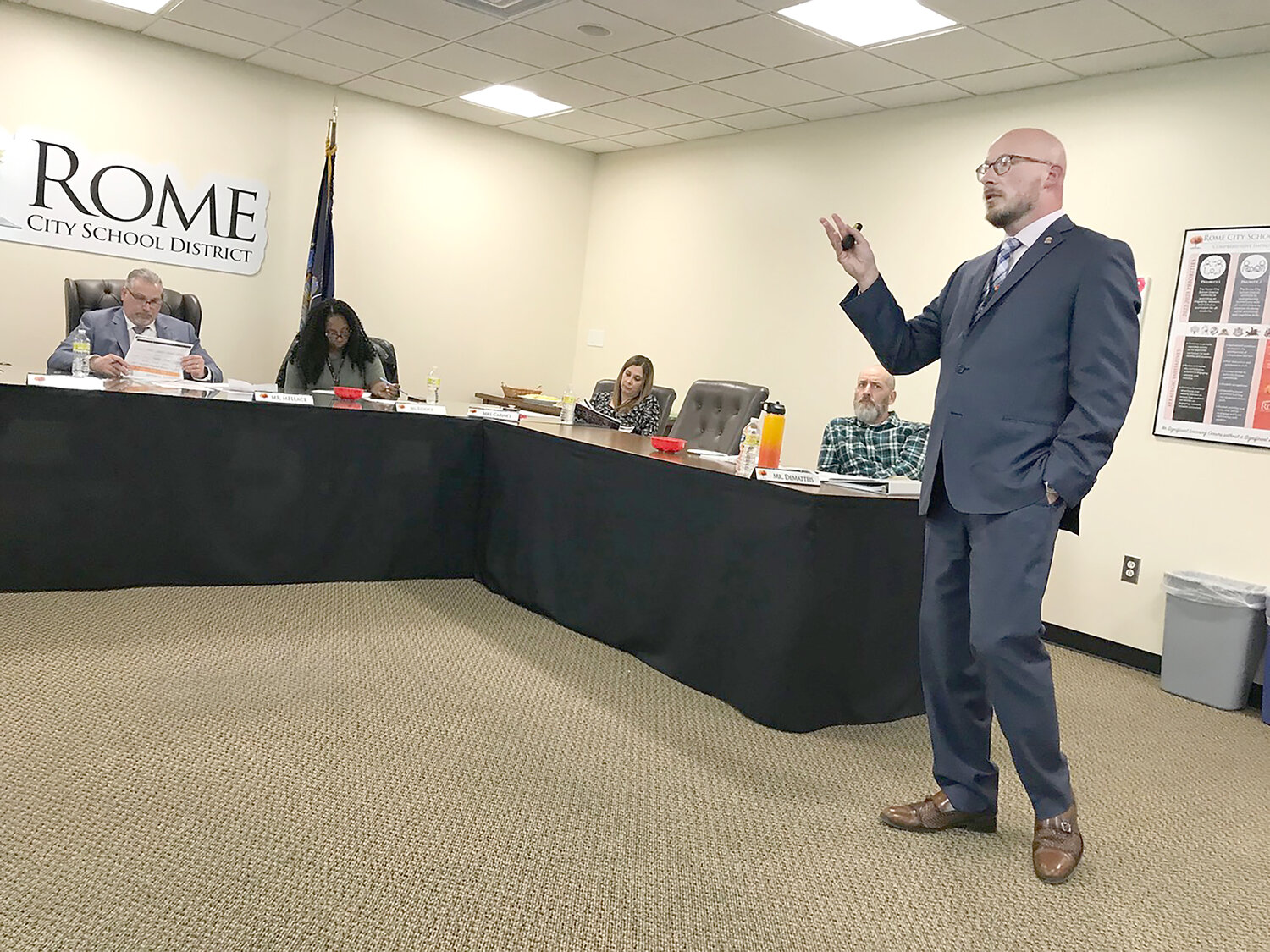 Rome City School District Superintendent Peter Blake gives a first look at the proposed 2023-2024 district budget Monday, March 27 for the Board of Education and its audience at the administration building in Rome.
