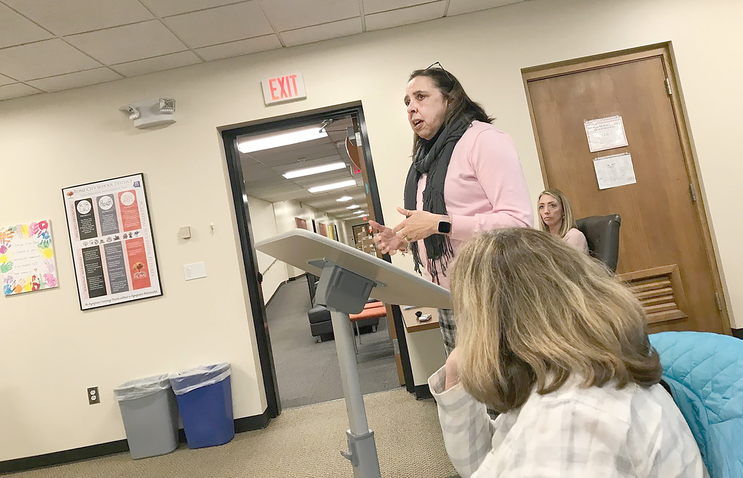 Jacqueline Nelson, president at NAACP Rome New York, addresses the Rome City School District Board of Education and its audience Monday, March 27, at the board’s regular meeting.