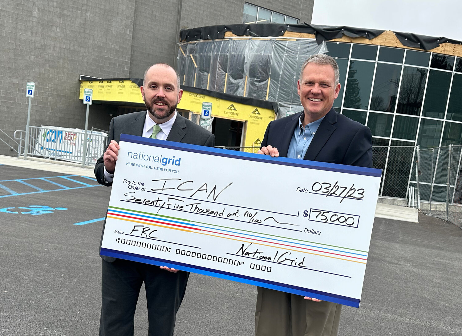 From left to right: Steven Bulger, ICAN CEO/Executive Director and Richard T. Fox, PE, National Grid Manager of Customer &amp; Community Engagement, Mohawk Valley.