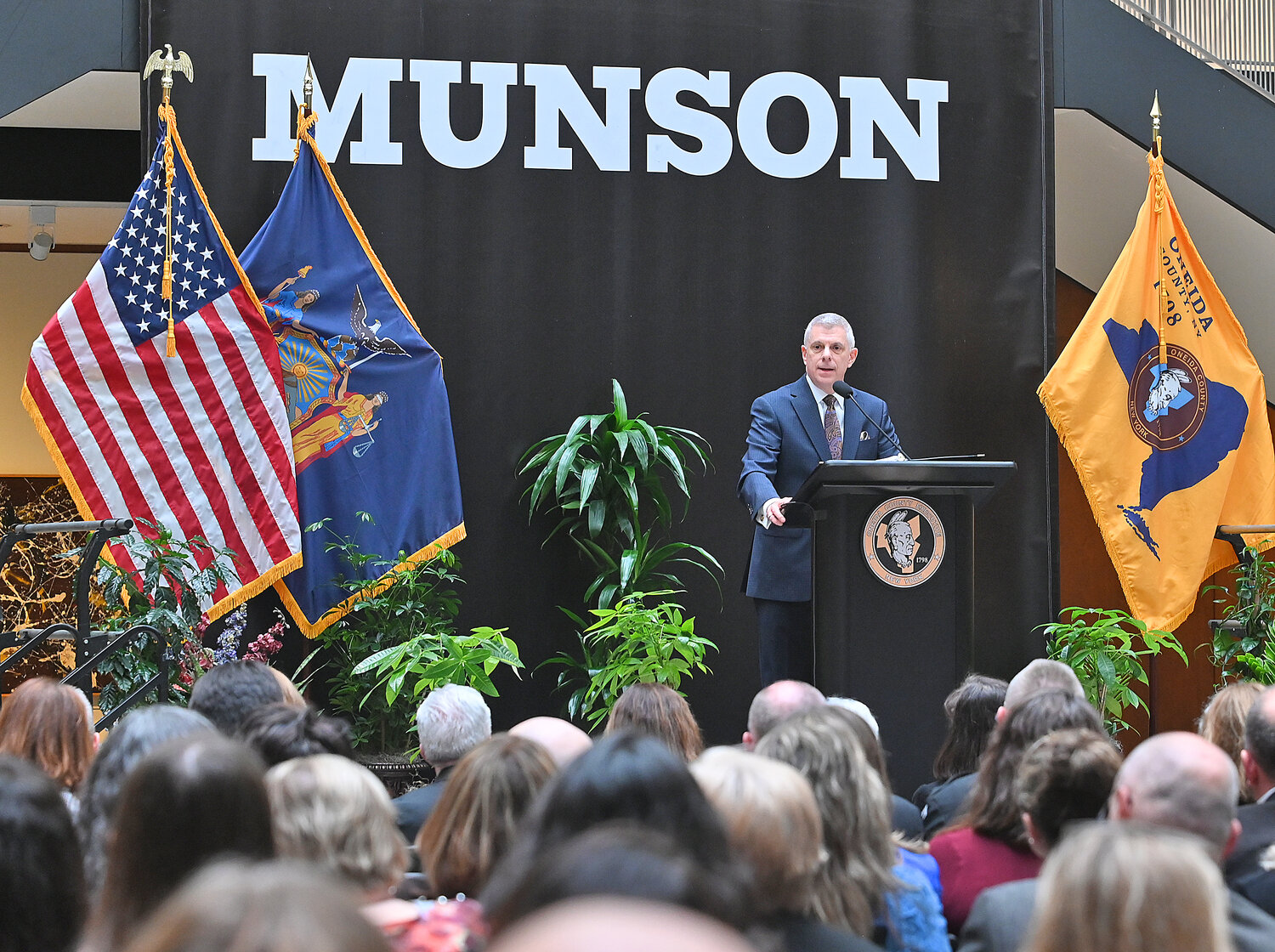 Oneida County Executive Anthony Picente Jr. delivered the State of the County address at Munson in Utica on Wednesday, April 5, 2023.