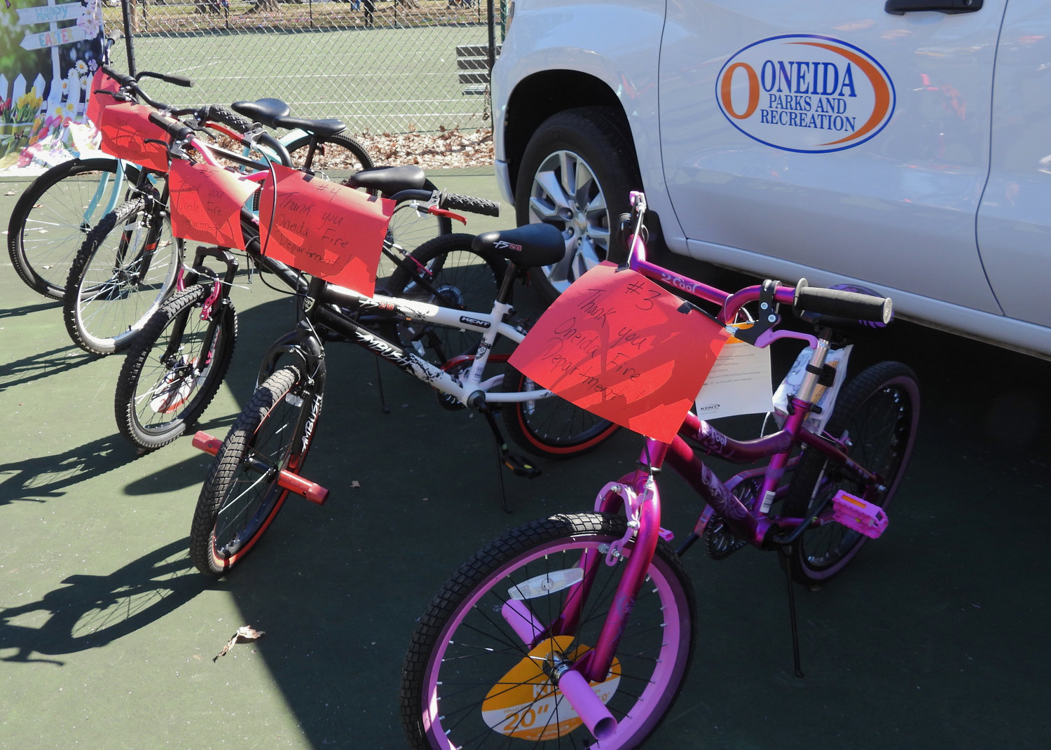 The annual Oneida Easter Egg Hunt saw kids of all ages in Allen Park filling their bags and baskets with eggs on Saturday, April 8 in Oneida. Pictured are some of the bikes children could take home if they found one of seven special eggs.