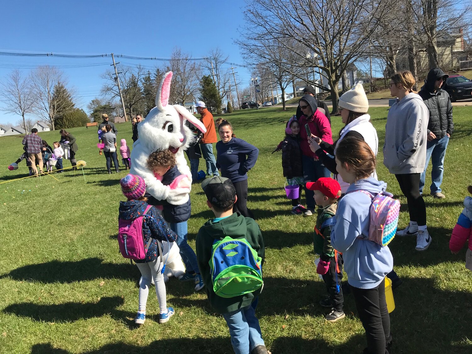 Hop the Bunny greets children Saturday, April 8 during the annual Easter Egg Hunt in Sherrill.