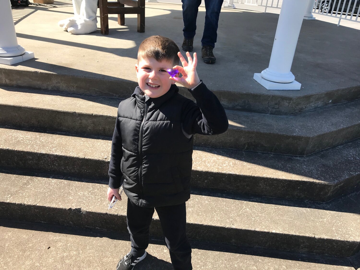 Dylan Burke shows off the treasured gem he found in a plastic egg during the Easter Egg Hunt Saturday, April 8 in Sherrill.