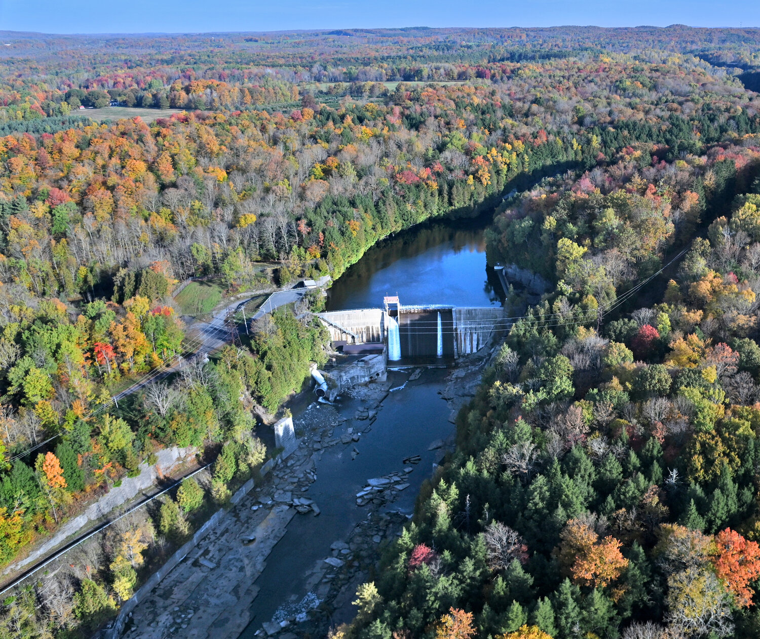 Trenton Falls dam- the upper portion that holds back the water of West Canada Creek aerial from October 2022.