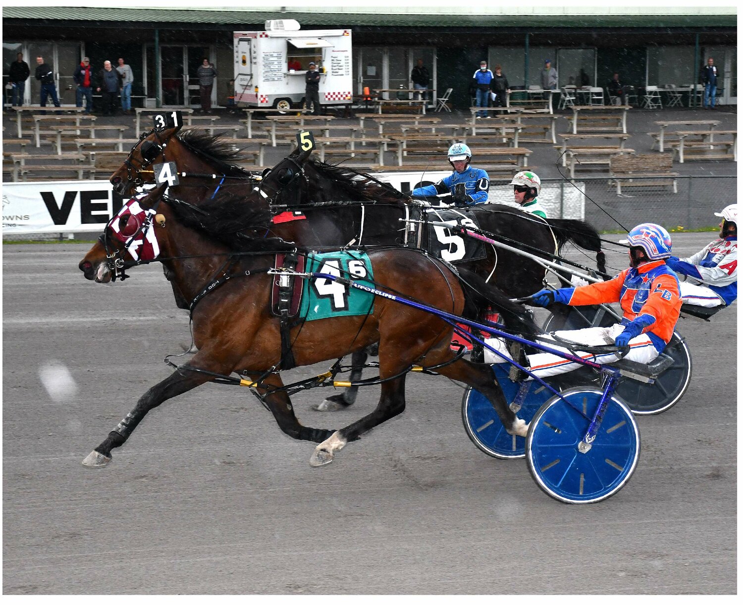 Special Olivia with driver Leon Bailey dug in to win the featured $5,500 fillies &amp; mares’ pace on Friday night at Vernon Downs.