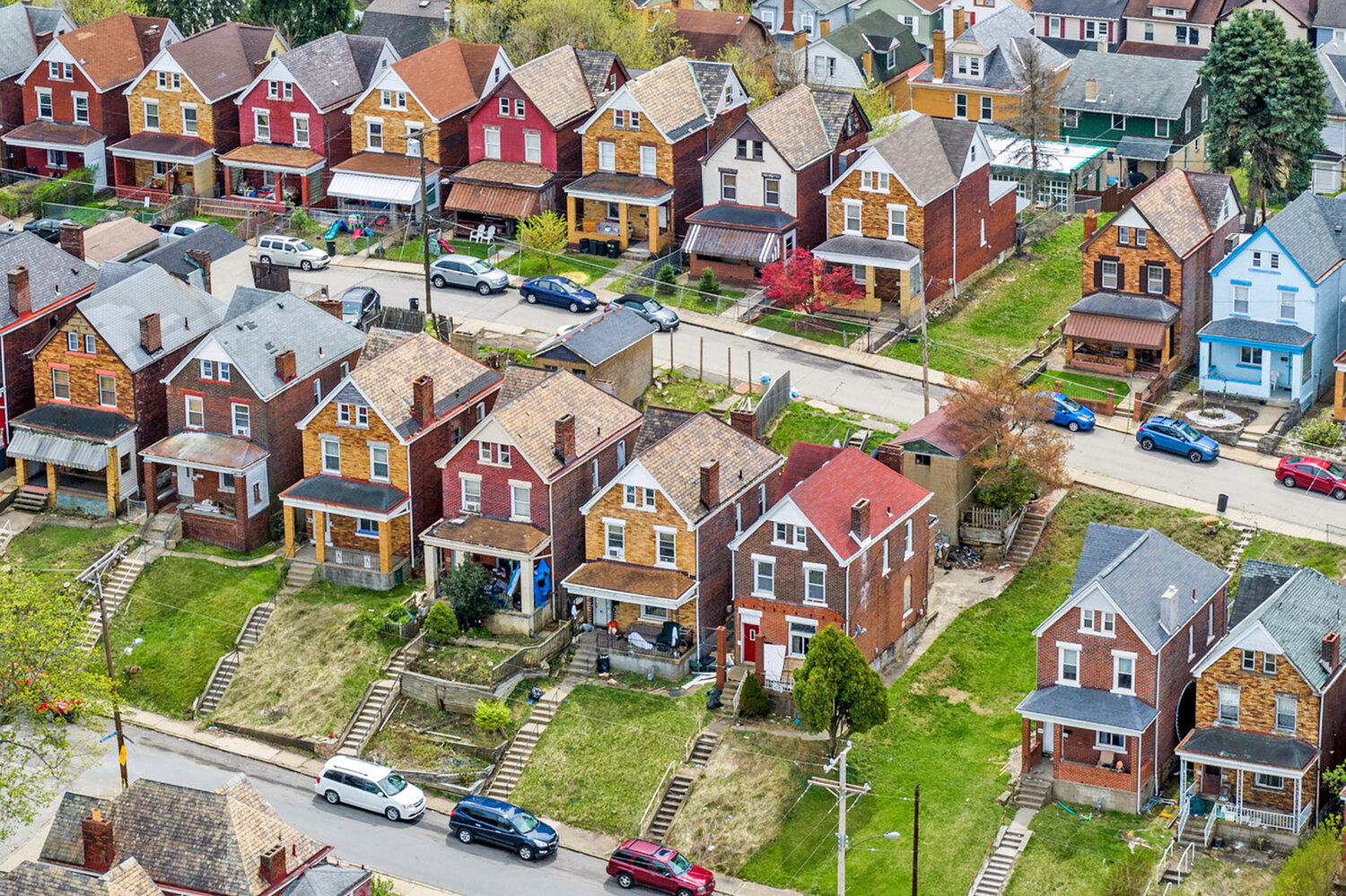 Houses in Knoxville, a neighborhood in Pittsburgh. Most older adults ages 50 to 80 say it’s important to stay in their homes for as long as they can, according to the 2022 National Poll on Healthy Aging from the University of Michigan.