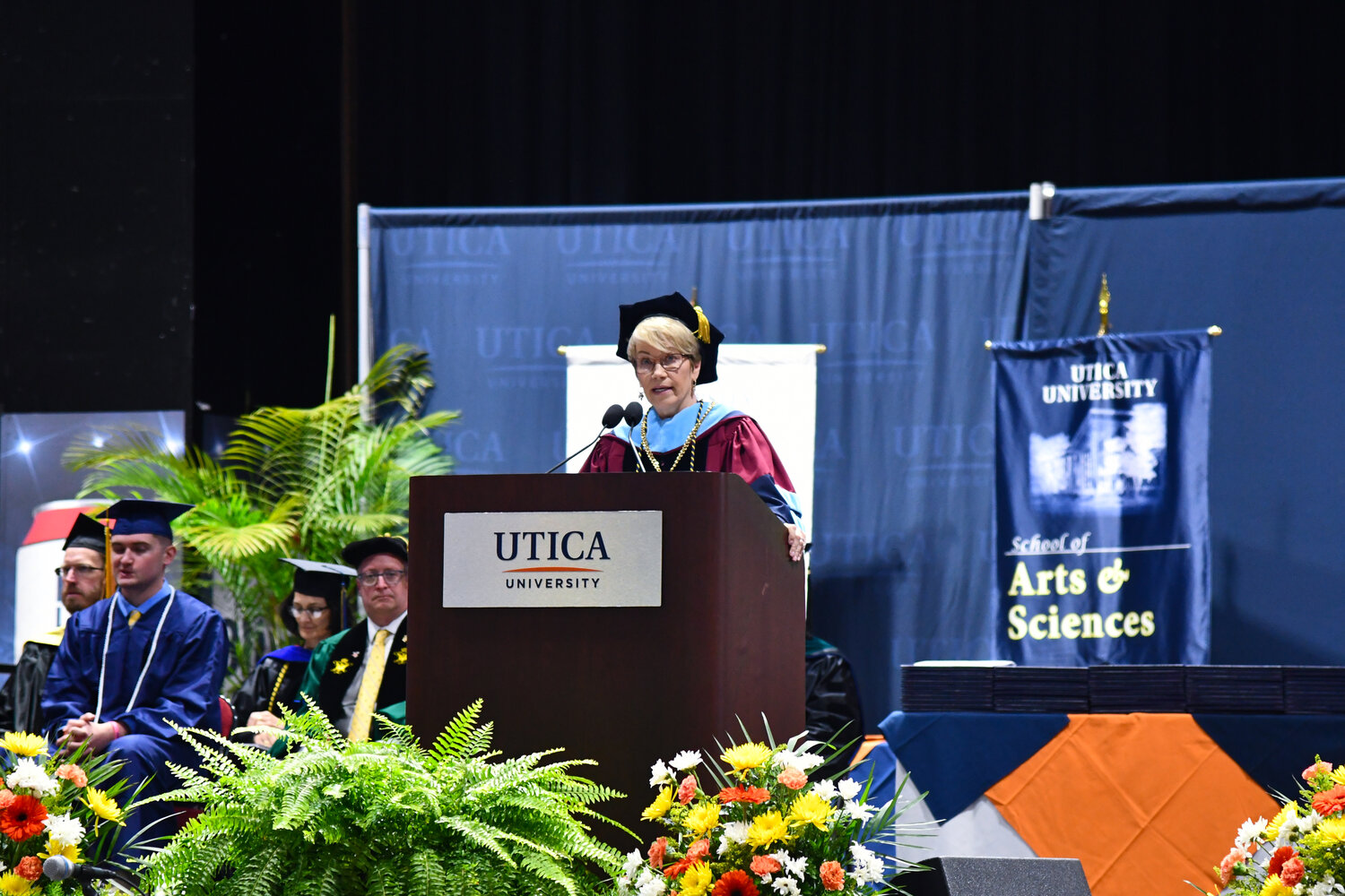 Laura Casamento, retiring president of Utica University, delivered her final undergraduate speech to the class of 2023, as she will be retiring this August. Todd Pfannestiel, the university's provost, will be taking her place as president upon her departure.