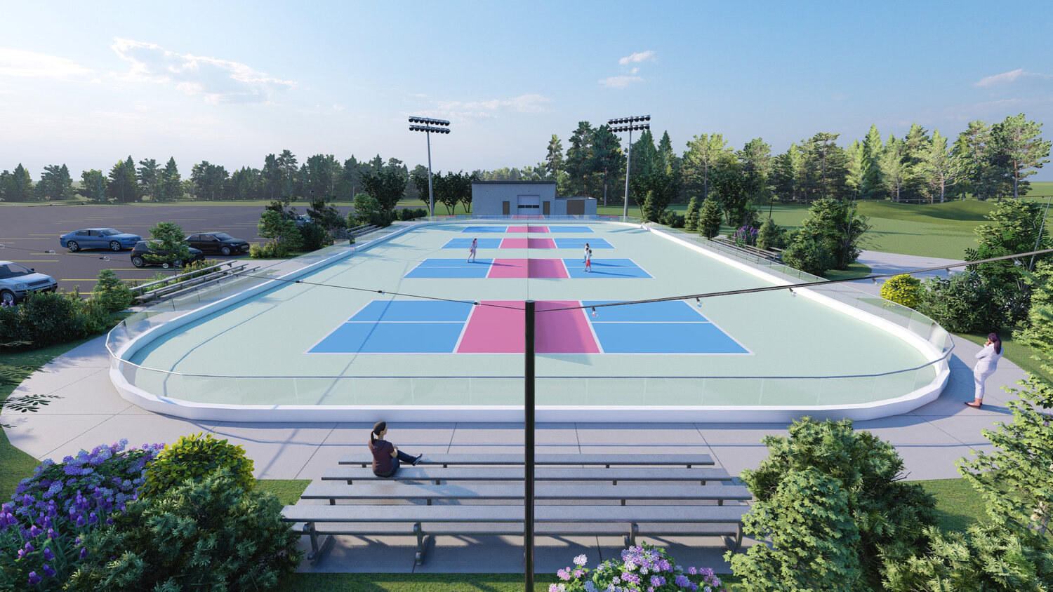 A rendering of what the pickleball courts will look like during the spring and summer months.