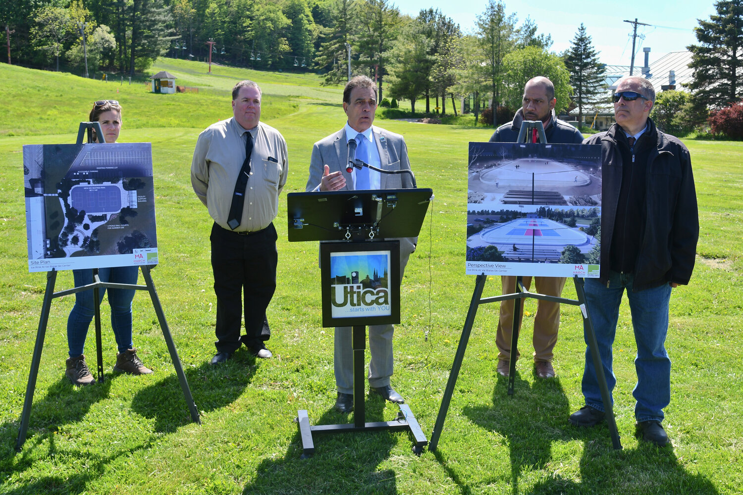 Utica Mayor Robert Palmieri, joined by city officials, announced the addition of a dual-purpose ice rink and pickleball court coming to Roscoe Conkling Park. Construction of the ice rink and pickleball court is expected to be complete by this fall.