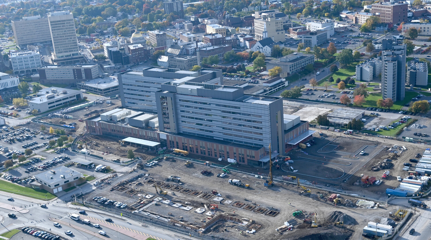 Pictured is an aerial view of the under construction Wynn Hospital in Utica. Photo captured in October 2022.
