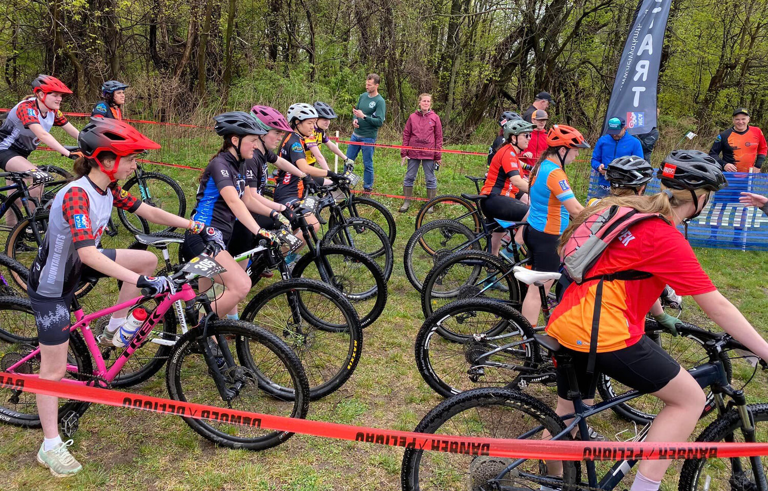 Participants line up at the start of a recent National Interscholastic Cycling Association New York League race. The schedule includes a stop this weekend at Tilden Hill Farm Vernon.