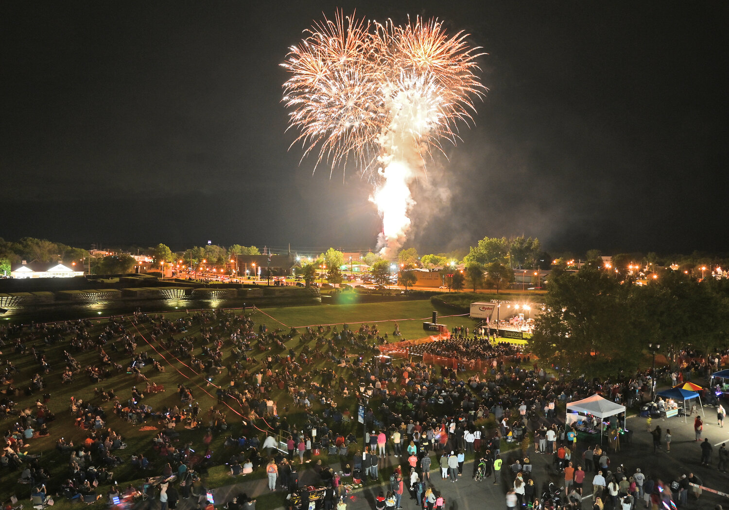 Fireworks, as seen from the top of the Fort Stanwix parking garage, end the evening at a past Honor America Days concert in downtown Rome in this Daily Sentinel file photo.