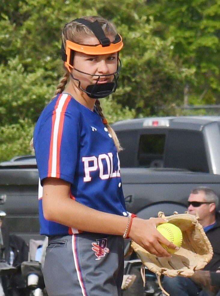 Poland's Shelbi Hagues prepares to pitch against Oriskany on Friday. Hagues allowed five hits and struck out six batters in the game.