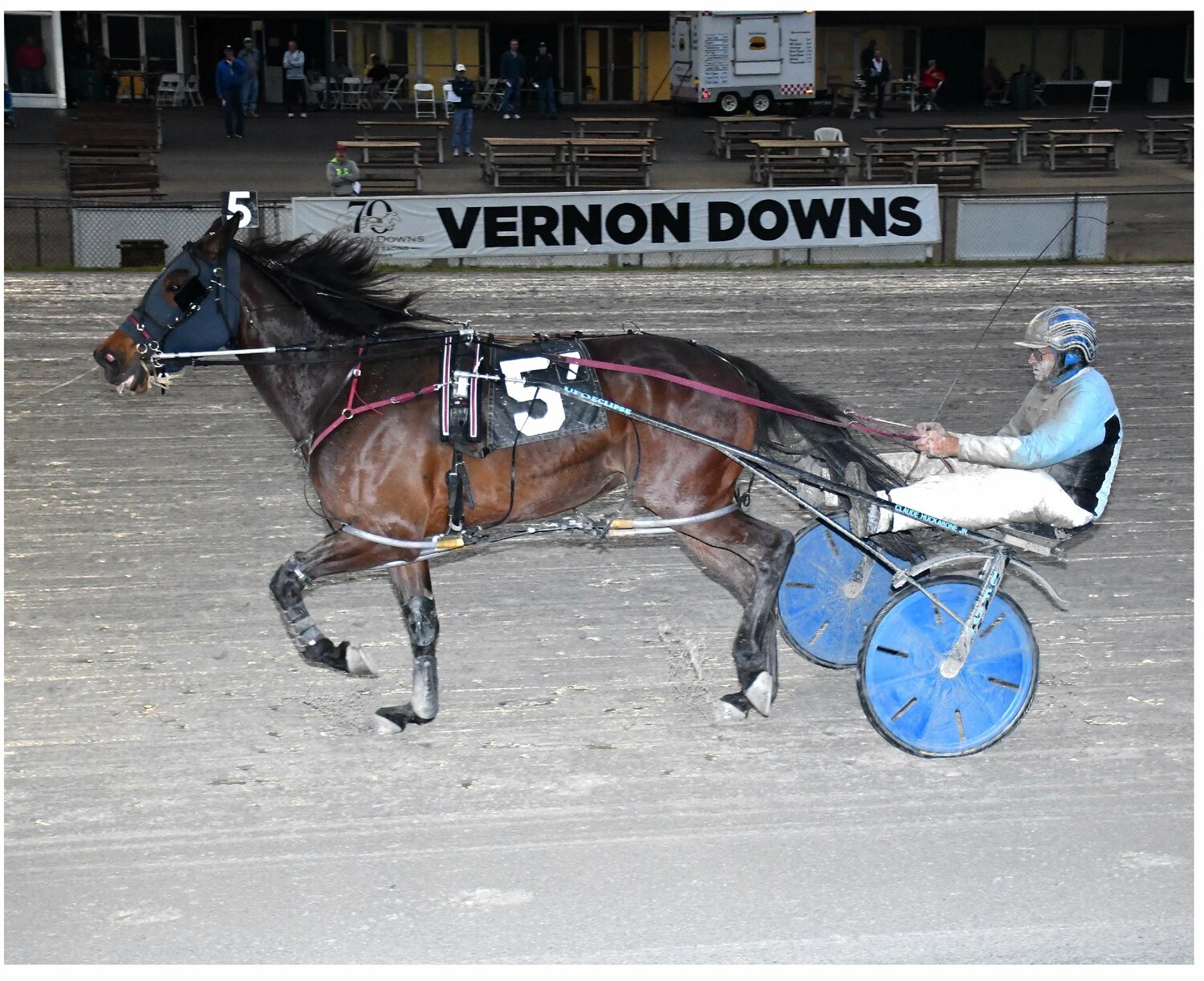 Stewardoftheland with driver Claude Huckabone Jr. cruised to easy win in the featured pace on Saturday night at Vernon Downs.
