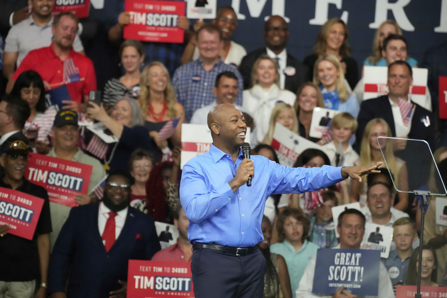 Sen. Tim Scott, R-S.C. Scott gives remarks at his presidential campaign announcement event at his alma mater, Charleston Southern University, on Monday, May 22, 2023, in North Charleston, S.C. Scott formalized his bid last week with federal campaign paperwork.