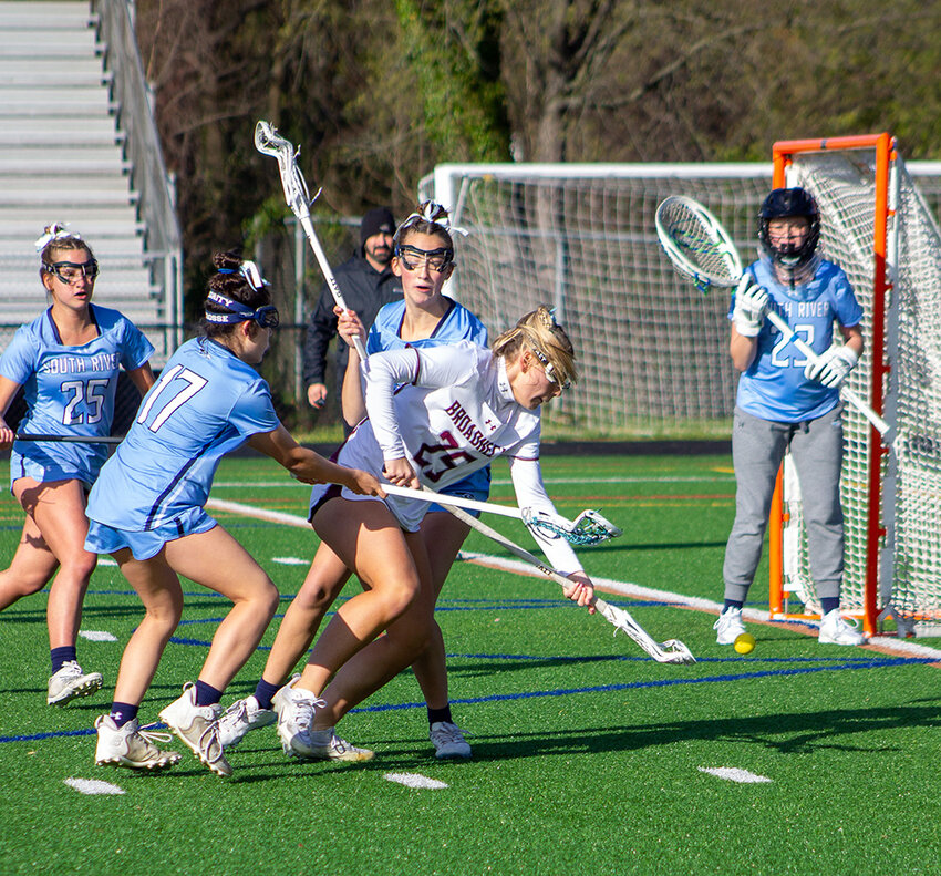 Olivia Orso muscled through the South River defense to secure a ground ball.
