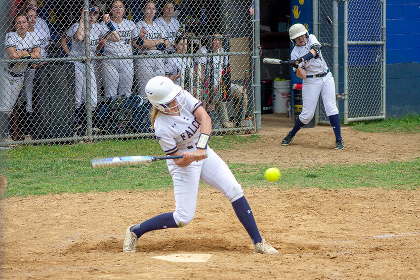 Lucy Benner loaded up to take a swing at this South River offering during a 15-5 Severna Park win in the team’s playoff opener.