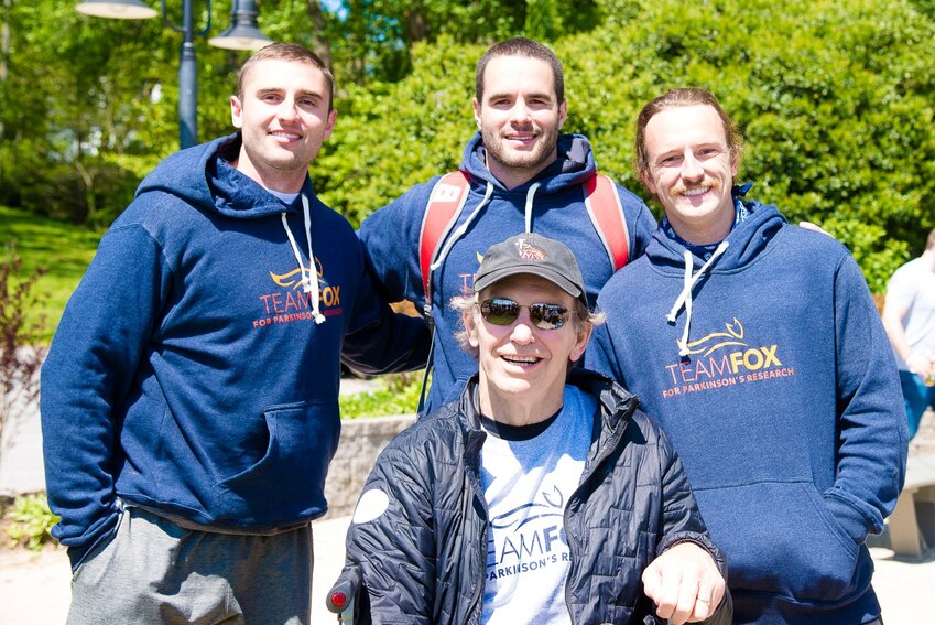 (Top row, l-r) Nick Brozowski, Nick Manis and LJ Urie each ran 26.2 miles and swam 2.2 miles to support Brian Adam and the Michael J. Fox Foundation in 2020.