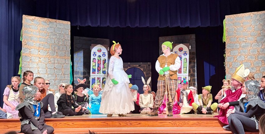 Fourth- and fifth-graders at Folger McKinsey Elementary School – many of whom were new to theater – performed “Shrek The Musical Jr.” in late March.