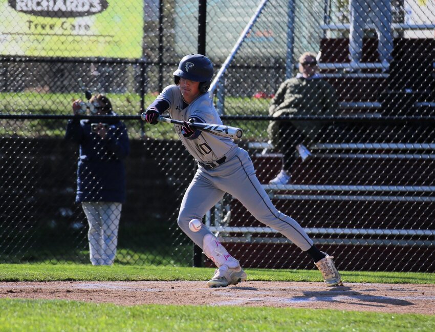 Jacob Williams laid down a bunt during the Falcons' 2-1 win over Broadneck on April 7.