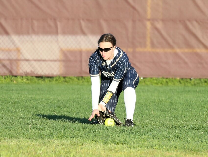Addison Bianco fielded a ball in center field against Broadneck on April 8.