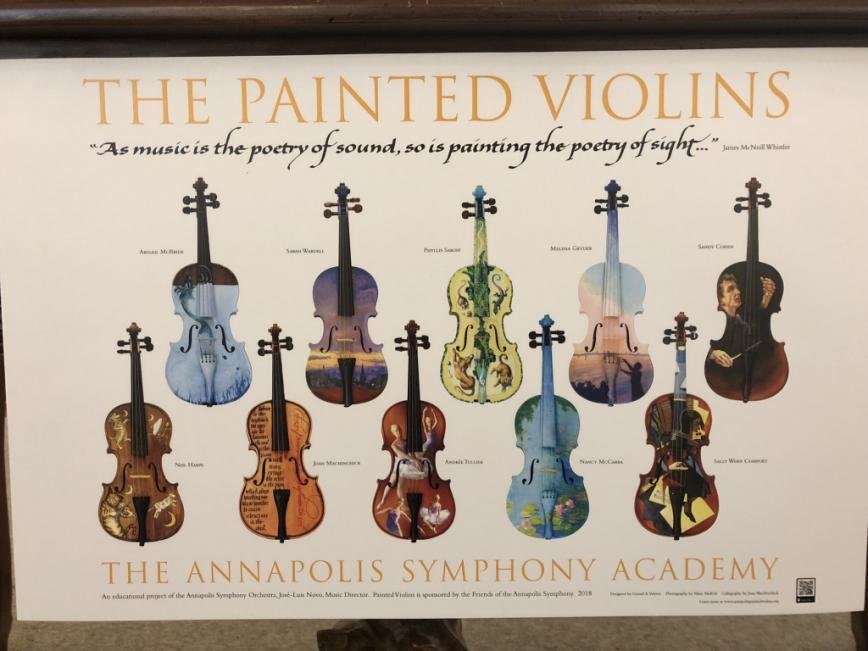 The painted violins will be on display throughout Anne Arundel County through December to be raffled on, and all proceeds go to the Annapolis Symphony Academy.