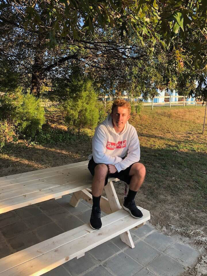 For his Eagle Scout project, C.J. Snyder helped build a patio and picnic benches where Orphan Grain Train volunteers can relax and enjoy meals outdoors.