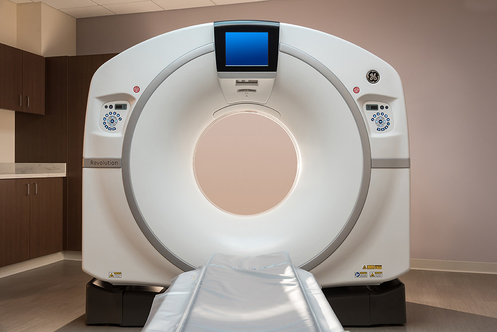 A non-invasive CT scan allows doctors to see inside the chest.