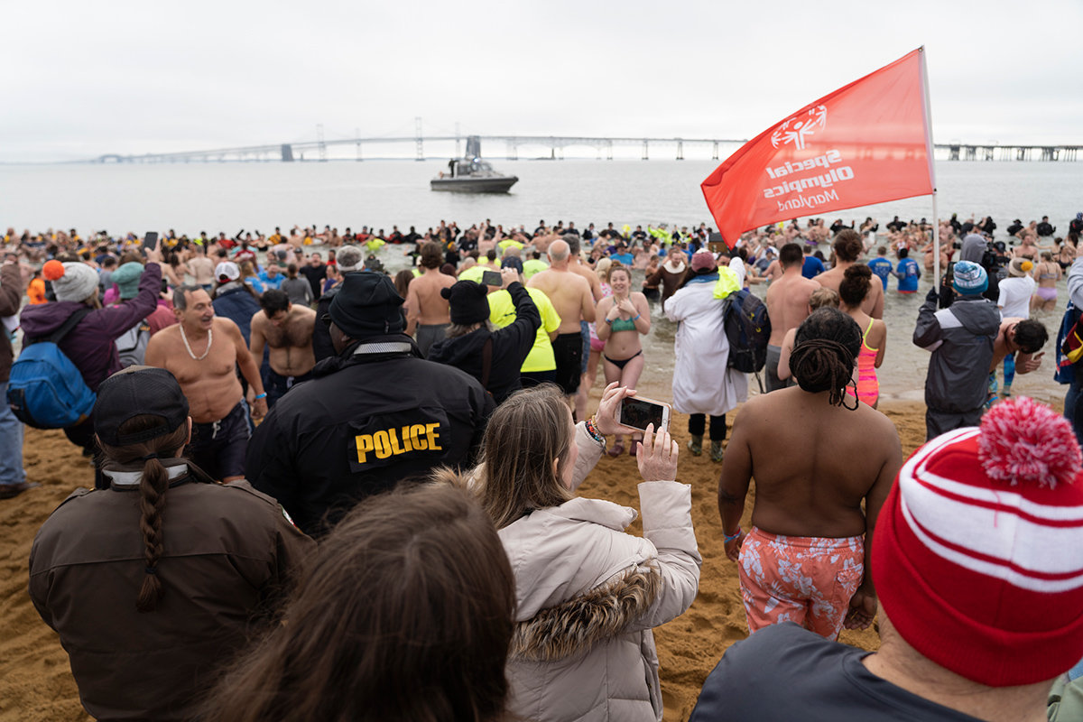 More than 10,000 people participated in the annual Maryland State Police Polar Bear Plunge at Sandy Point State Park from January 23-25.