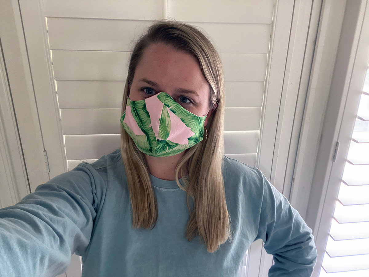Summer McComas wore a floral mask made by Lauren Lombardo at her house in Millersville.