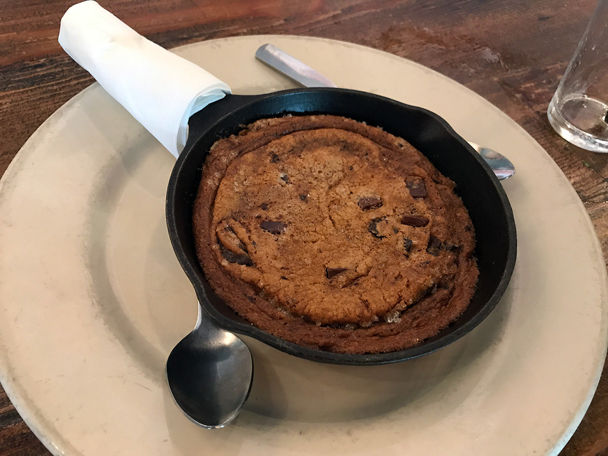 This chocolate chip cookie, baked in a pan, had a great homemade flavor.