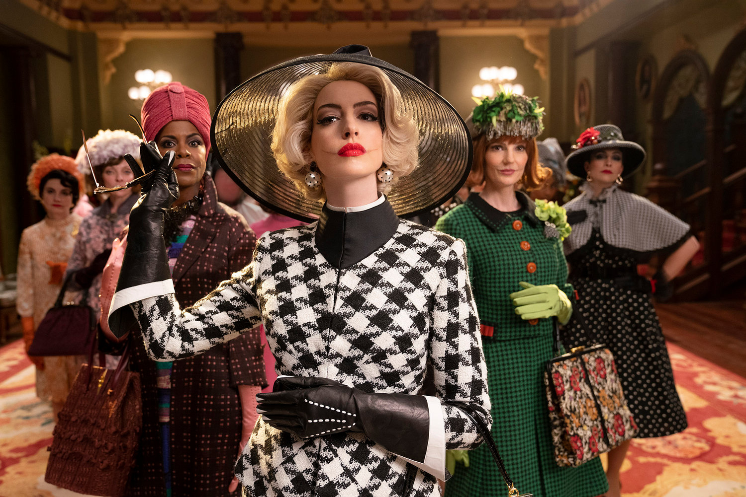 (L-R) Eugenia Caruso, Penny Lisle, Josette Simon, Anne Hathaway, Orla O’Rourke and Ana-Maria Maskell star In “The Witches.”