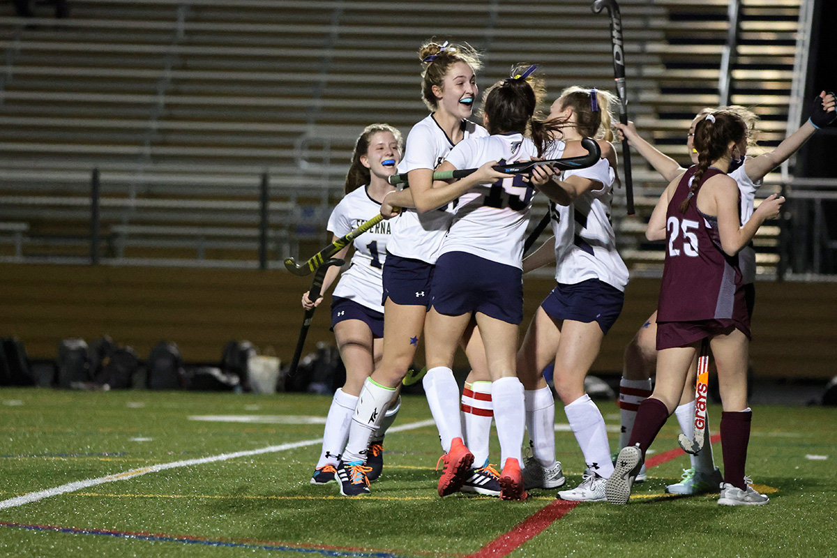 Severna Park celebrates their goal and overtime victory over Broadneck.