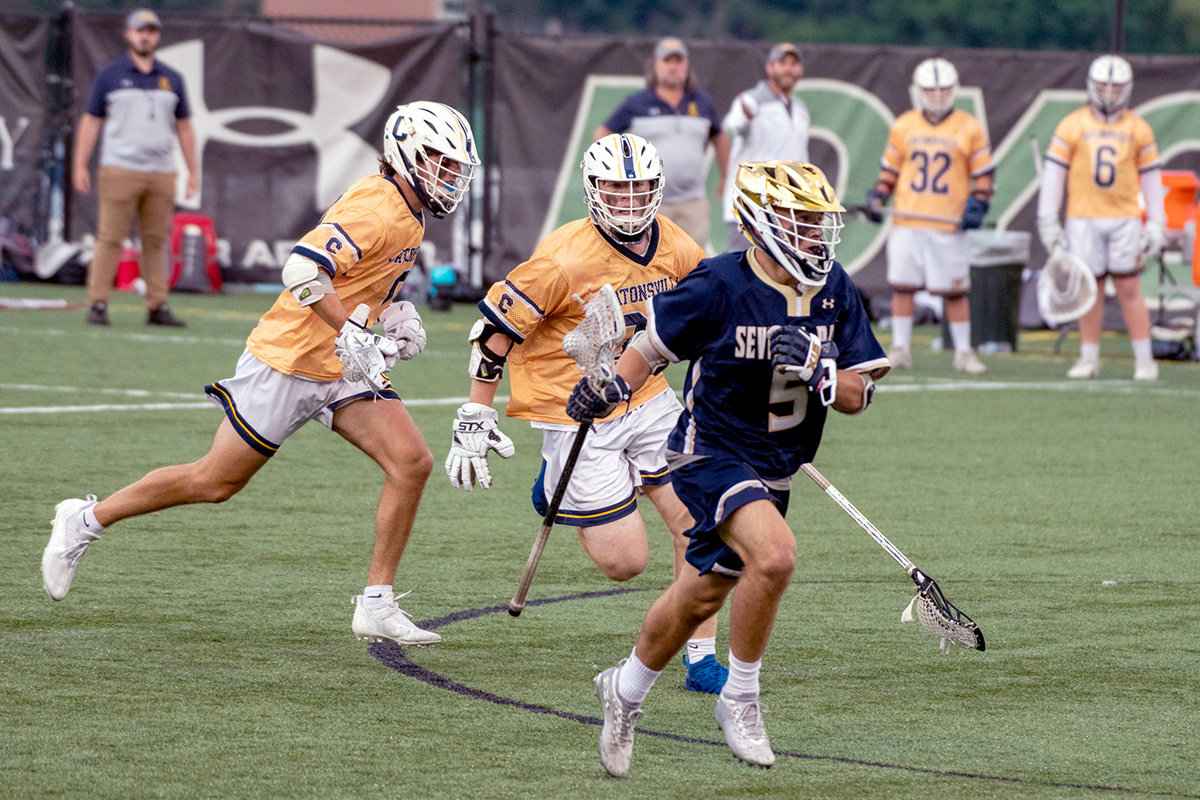 Senior midfielder Tommy Haskell sprinted up the field at Loyola University’s Ridley Athletic Complex.