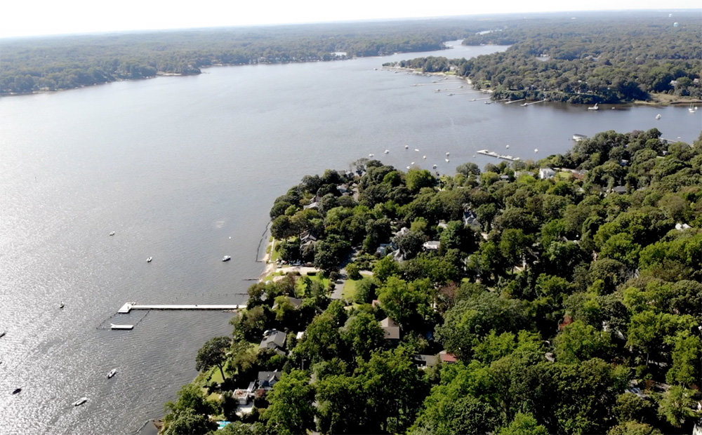 This photo, captured by a drone at the top of Mount Misery, shows the slope and proximity to the water.
