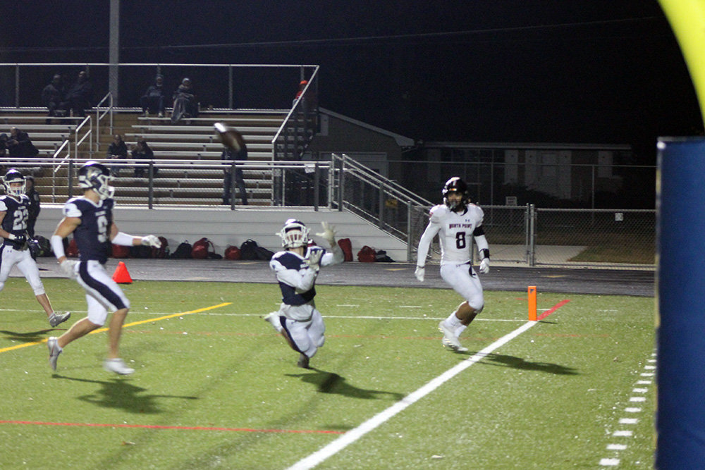 Aubrey O'Brien Gunther dove to intercept a pass in the end zone during the Falcons’ loss on November 12.