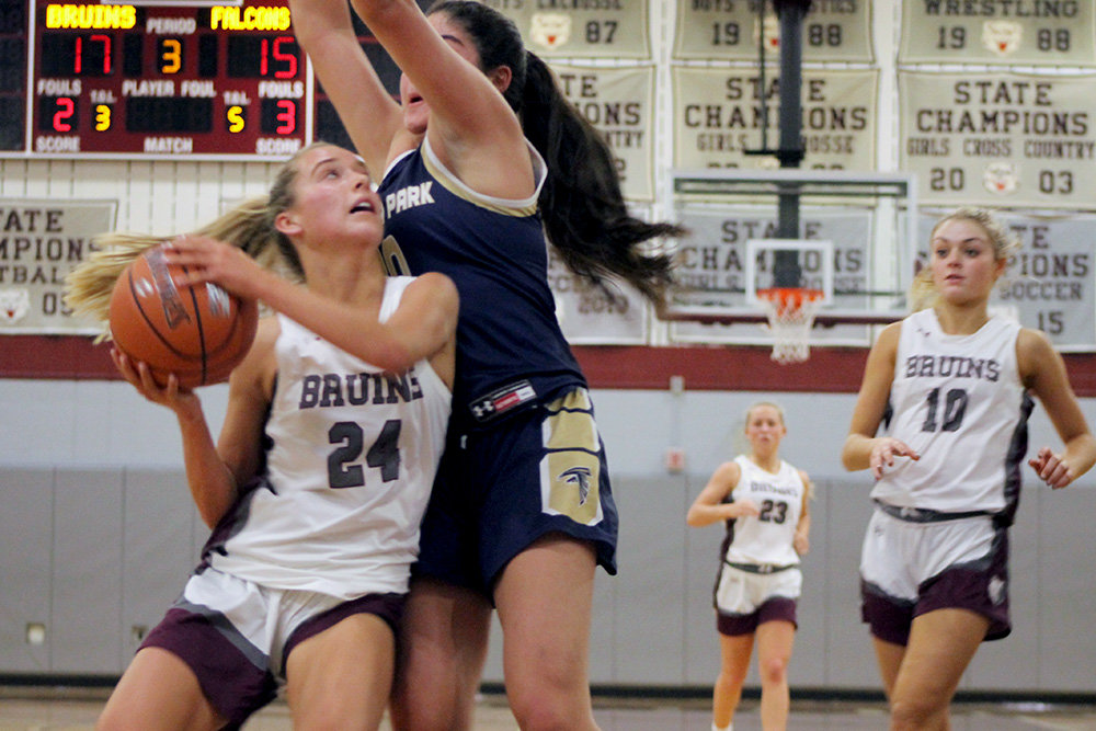 Severna Park’s Madeline Sullivan contested a shot by Broadneck’s Alexis Dupcak during the 29-25 Broadneck win on January 14.