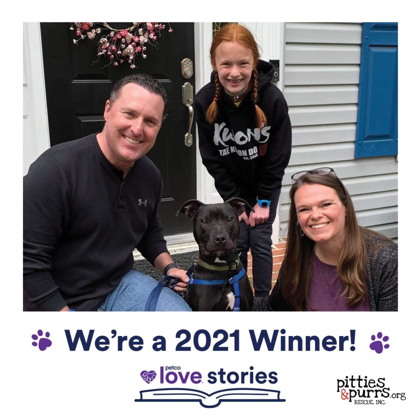 Rob, Cara and Julie Newman were recognized for their Petco Love Story after adopting a pit bull named Zeke.