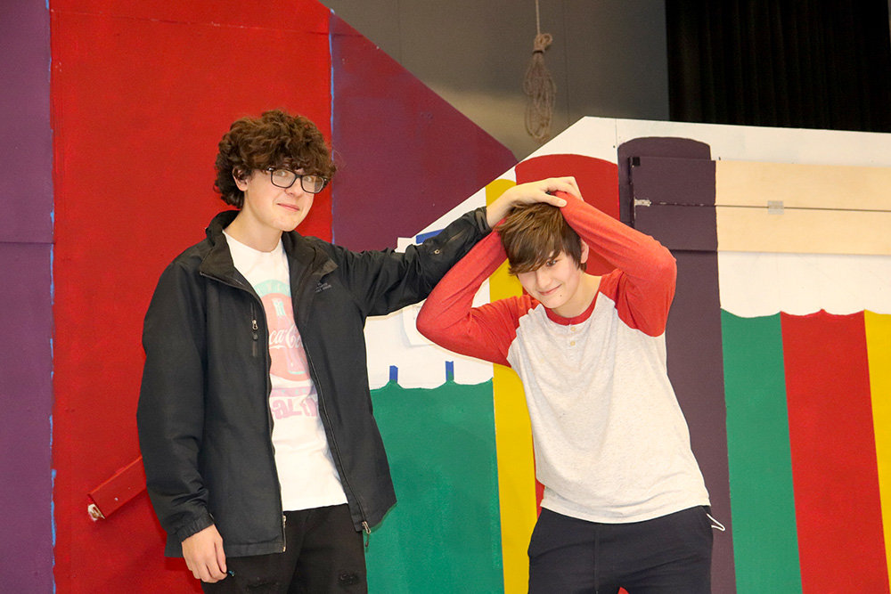 Nick Stohler and Tommy Engstrom enjoyed some lighthearted moments while rehearsing “Matilda the Musical Jr.”